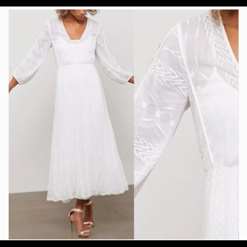BCBGMaxAzria White Long Sleeve Lace Maxi Dress